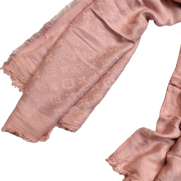 LOUIS VUITTON LV Vintage Iridescent Blush Pink Silk Wool Scarf Shawl Wrap - Picture 4 of 11